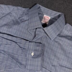 Brooks Brothers Dress Shirt Mens 17-37 Blue Glen Check Madison Non-Iron Academia